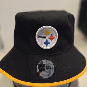 Pittsburgh Steelers New Era Black Bucket Hat with Yellow Trim